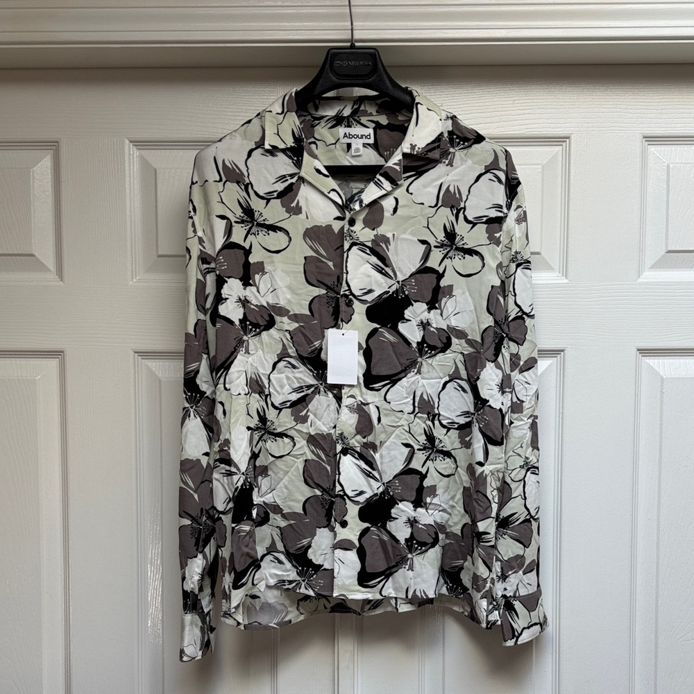 Abound Men's Floral Shirt Jacket - Black, Gray, and White